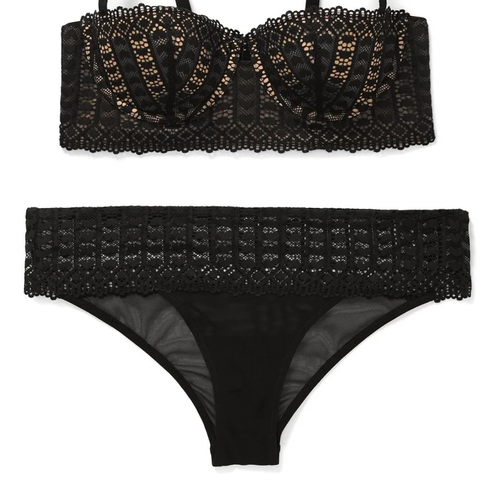 Black Eyelet Heart Shape Cutout Mesh Women's Nylon Bra
